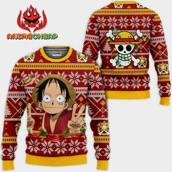 Funny Luffy Ugly Christmas Sweater Custom One Piece Anime XS12 1