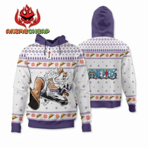 One Piece Luffy Gear 5 White Custom Anime Ugly Christmas Sweater VA1808 7