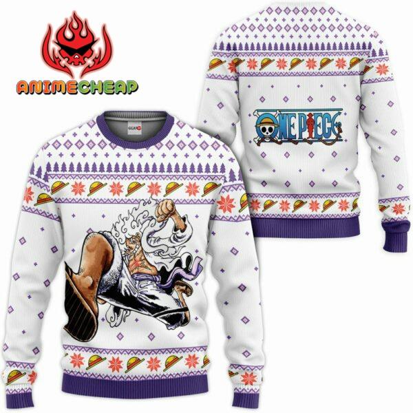 One Piece Luffy Gear 5 White Custom Anime Ugly Christmas Sweater VA1808 1