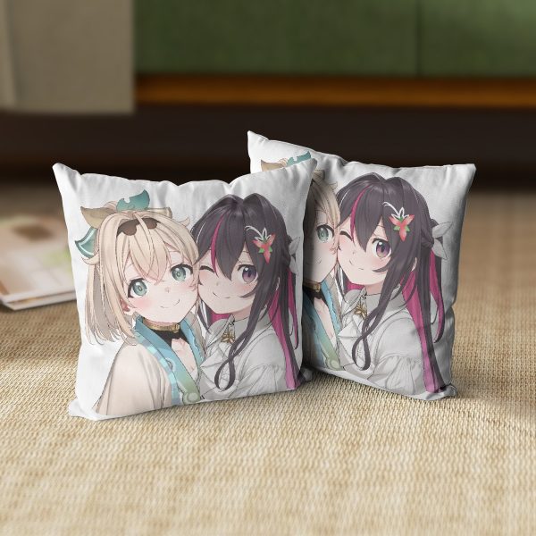 Fuwawa Abyssgard & Koseki Bijou Hololive English-Advent Anime Dakimakura Square Pillow 45x45cm/18x18 Inch