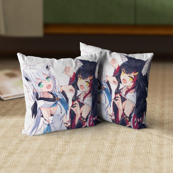 Shirakami Fubuki & Ookami Mio Fubumio hololive Anime Dakimakura Square Pillow 45x45cm/18x18 Inch