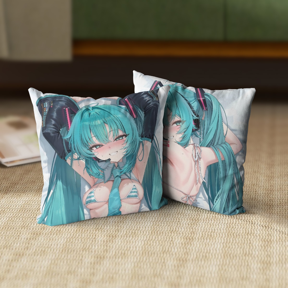 Hatsune Miku VOCALOID 45x45cm square cushion cover, anime throw pillow artwork