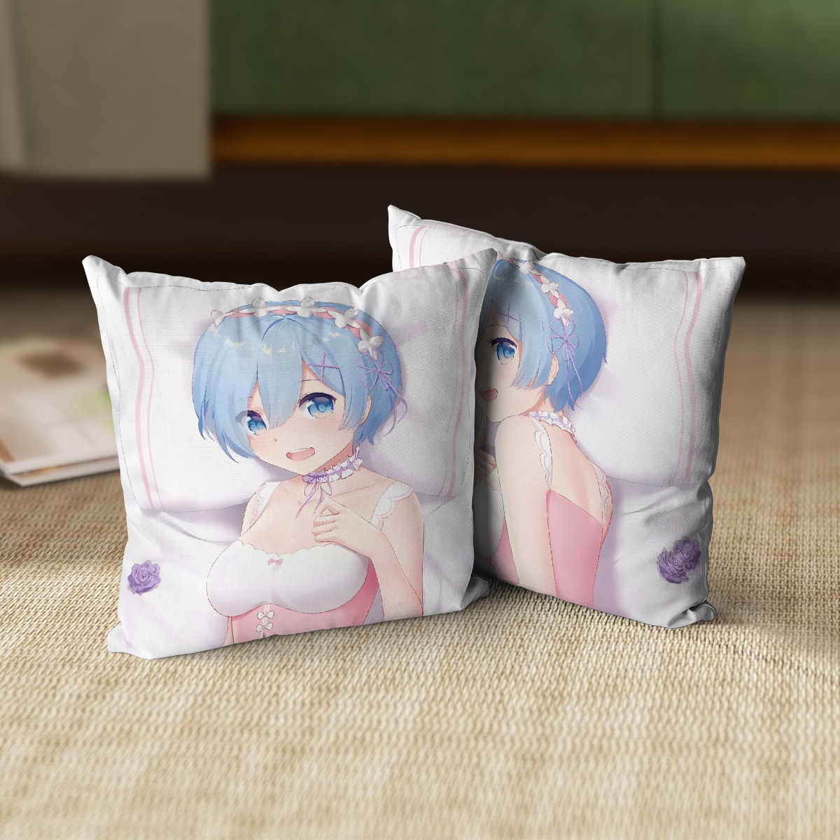 Rem Re:ZERO -Starting Life in Another World 45x45cm square anime pillow cover